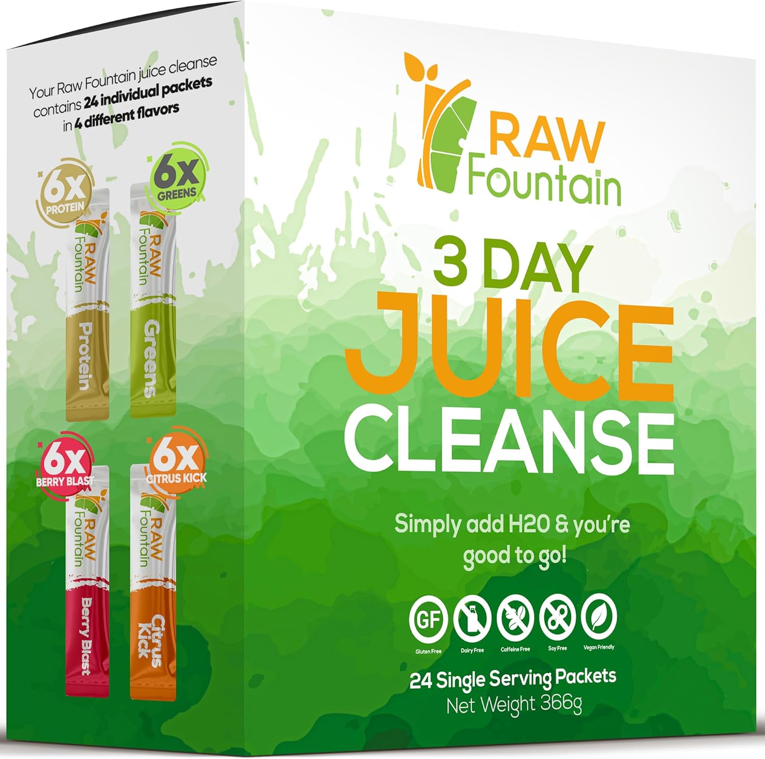 Raw Fountain 3 Day Juice Cleanse Detox, 24 Powder Packets, T…