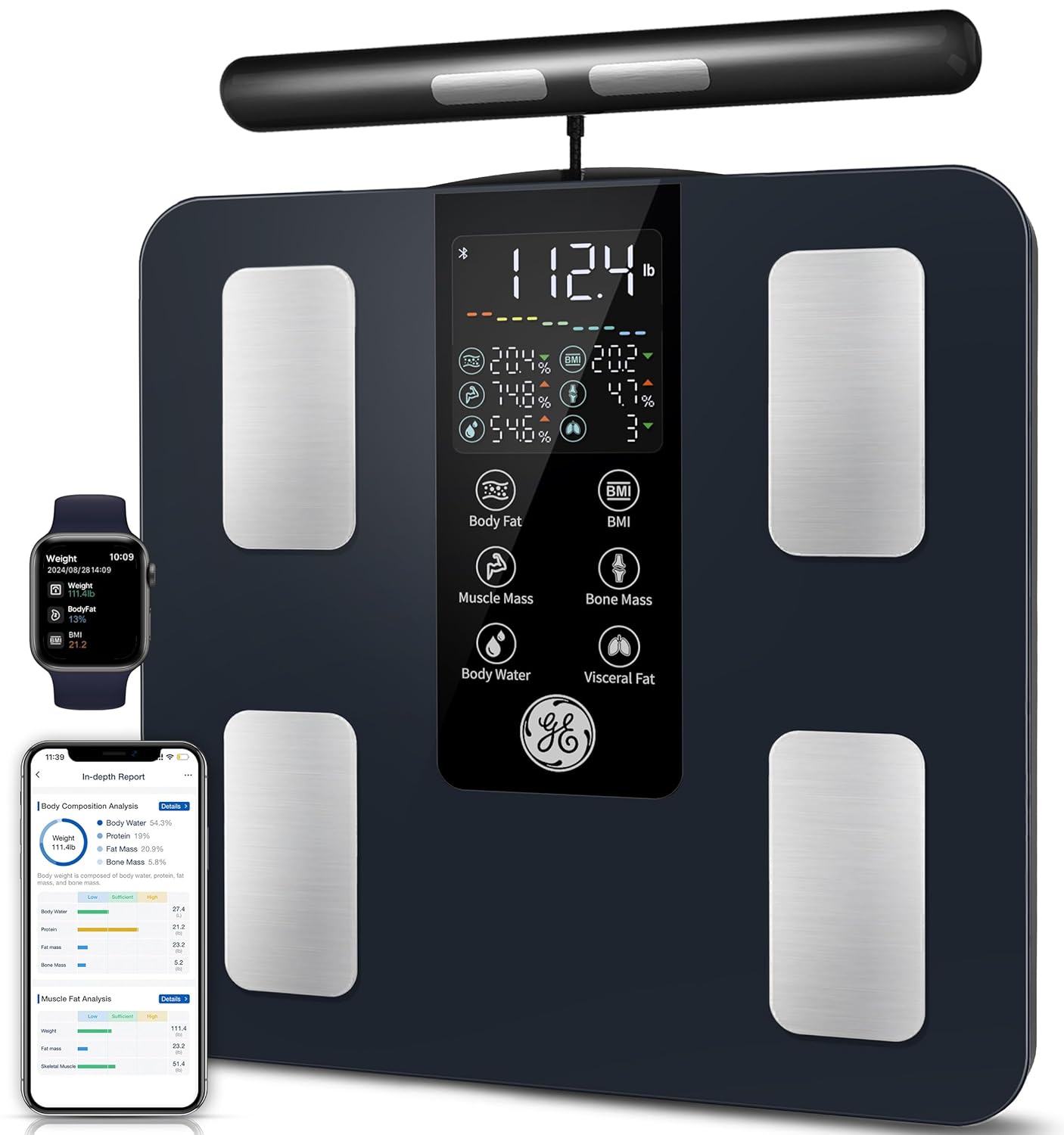 Ge Smart Scale For Body Weight: 8-Electrode Digital Bathroom…