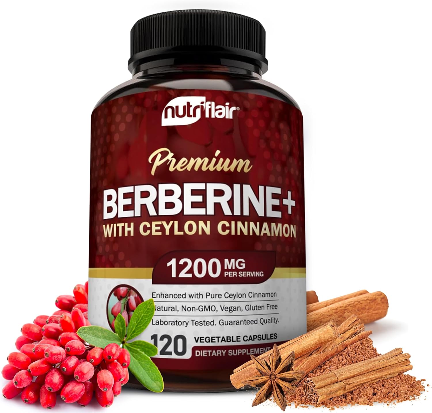 Nutriflair Premium Berberine Hcl 1200Mg, 120 Capsules – Plus…